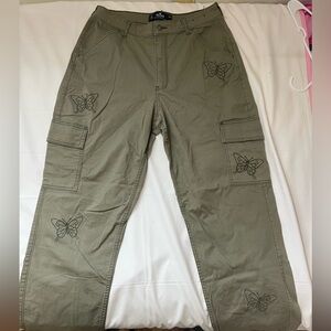Hollister Green Cargo Pants with Butterfly Accents